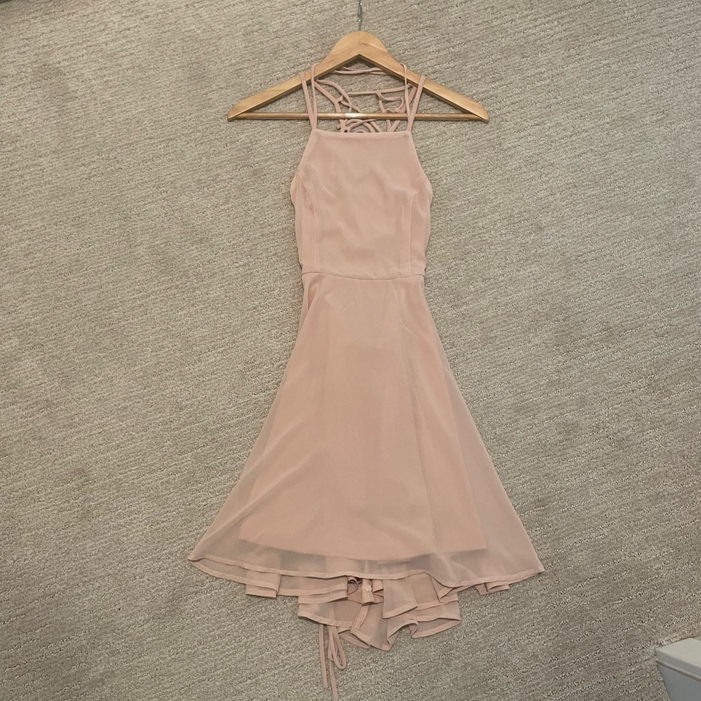Last call before donating- Lulus Blush Pink Backless Skater Dress